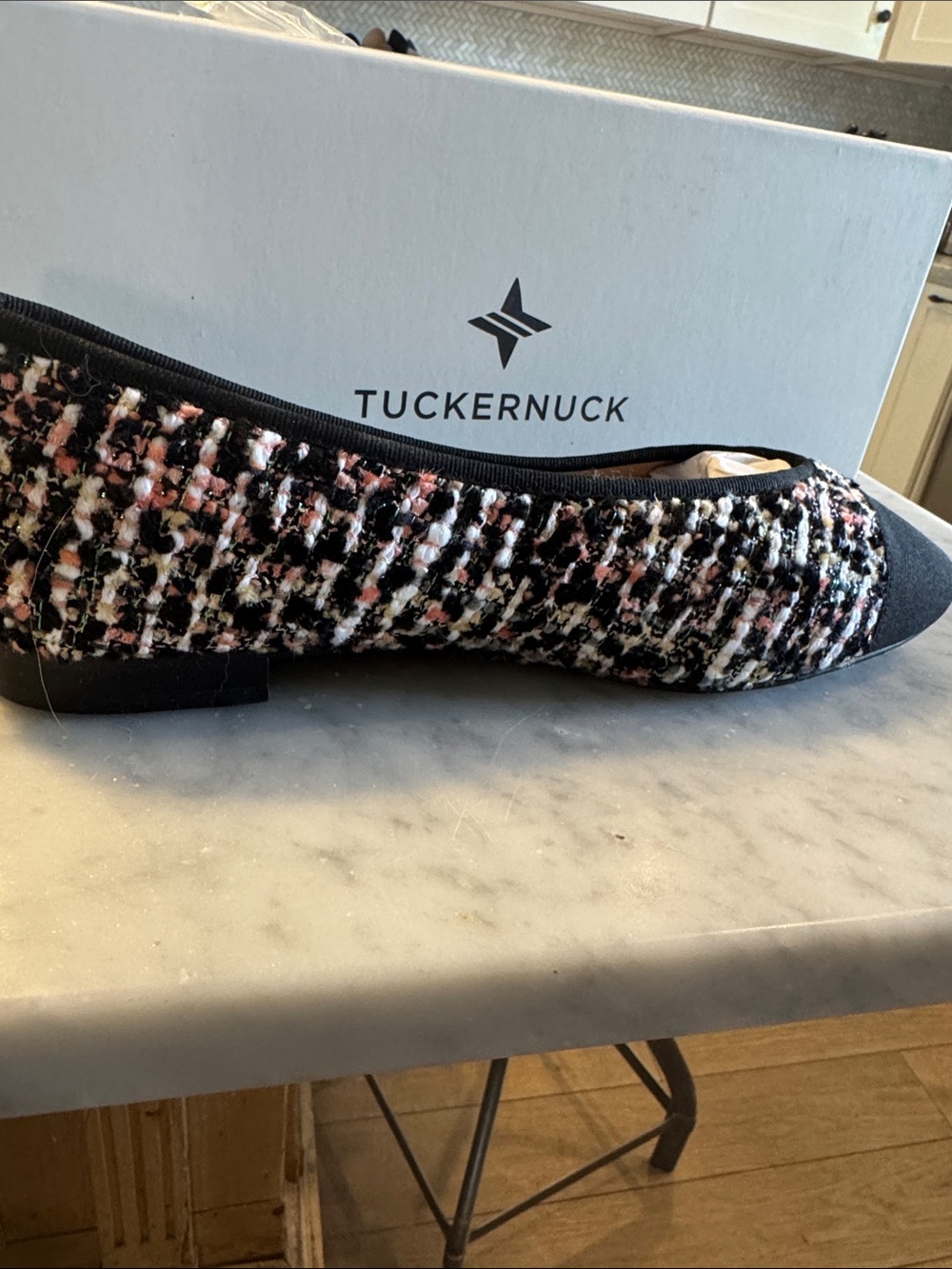 Tuckernuck Black Tweed Ballet Flat with Pink and White Flecks